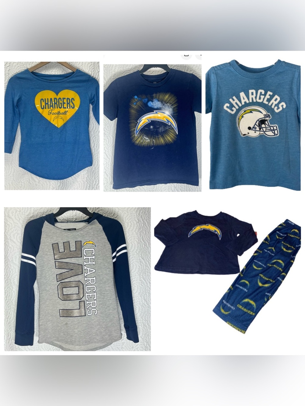 NFL Los Angeles Chargers Kids Apparel Bundle -Shirts, Pjs, Hoodie, Sizes 3T - 10